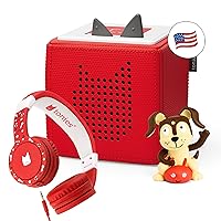Toniebox Audio Player Headphones Bundle - Listen, Learn, and Play with One Huggable Little Box - Red
