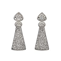 2.00 CTW Natural Diamond Polki Statement Dangles 925 Sterling Silver Platinum Plated Elegant Slice Diamond Earrings