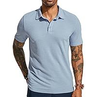 PJ PAUL JONES Men's Knit Shirts Casual Short Sleeve Breathable Hollow Textured Polo Shirts Summer Knitwear Light Blue