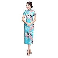 Peacock Print Long Qipao Chinese Style Dress Cheap Cheongam