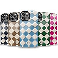 Custom Initials Retro Checkerboard Argyle Diamonds Personalized Name Case, Designed ‎for iPhone 15 Plus, iPhone 14 Pro Max, iPhone 13 Mini, iPhone 12, 11, X/XS Max, ‎XR, 7/8‎ Teal