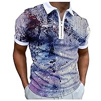Mens Quarter Zip Polo Shirts Casual Classic Fit Short Sleeve Golf T Shirt Fashion Print Basic Tee Tops for Men