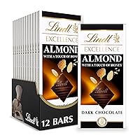 Lindt EXCELLENCE Almond with a Touch of Honey Dark Chocolate Bar, Mother's Day Chocolate Candy, 3.5 oz. Bar (12 Pack)