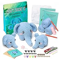 Gesumu Crochet Kit for Beginners, 3 Pack Crochet Stuffed Animal Kits for Adults Kids, Easy Crochet Starter Kit with Slowly Step-by-Step Video, Elephant Family Mothers Day Gifts(Yarn Won't Split)