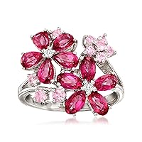 Ross-Simons 3.23 ct. t.w. Multi-Gemstone Flower Ring With Diamond Accents in Sterling Silver. Size 7