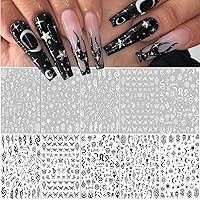 10 Sheets Black White Nail Art Stickers Gothic Nail Decals 3D Goth Snake Rose Flower Butterfly Eye Fishbone Star Moon Nail Sticker Designer Nail Art Supplies French for Acrylic Nails Art Decoration