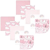Hudson Baby Unisex Baby Flannel Cotton Washcloths 10-Pack, Girl New Elephant, One Size