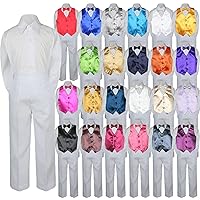 4pc Baby Toddler Kid Boy Formal Suit White Pants Shirt Vest Bow tie Set 5-7