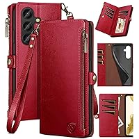 XcaseBar for Samsung Galaxy S24 Plus/S24+ Wallet case with Zipper Credit Card Holder RFID Blocking,Flip Folio Book PU Leather Shockproof Protective Cover Women Men Samsung S24Plus Phone case Red