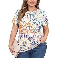 ALIGADUO Womens Summer Casual Plus Size Tunic Tops Short Sleeve Tee Tshirt Color Block Blouse for Leggings
