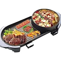 Hot Pot Electric Grill, BBQ Grill Smokeless, 2 in 1 Electric Hot Pot Grill Cooker, Dual Temperature Control, Capacity for 4-7 People, Non-Stick, Large Capacity