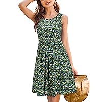 KILIG Womens Summer Dresses Floral Print Casual Soft Pleated Sleeveless Crewneck Tank Sundress Midi for Boho Beach 2024