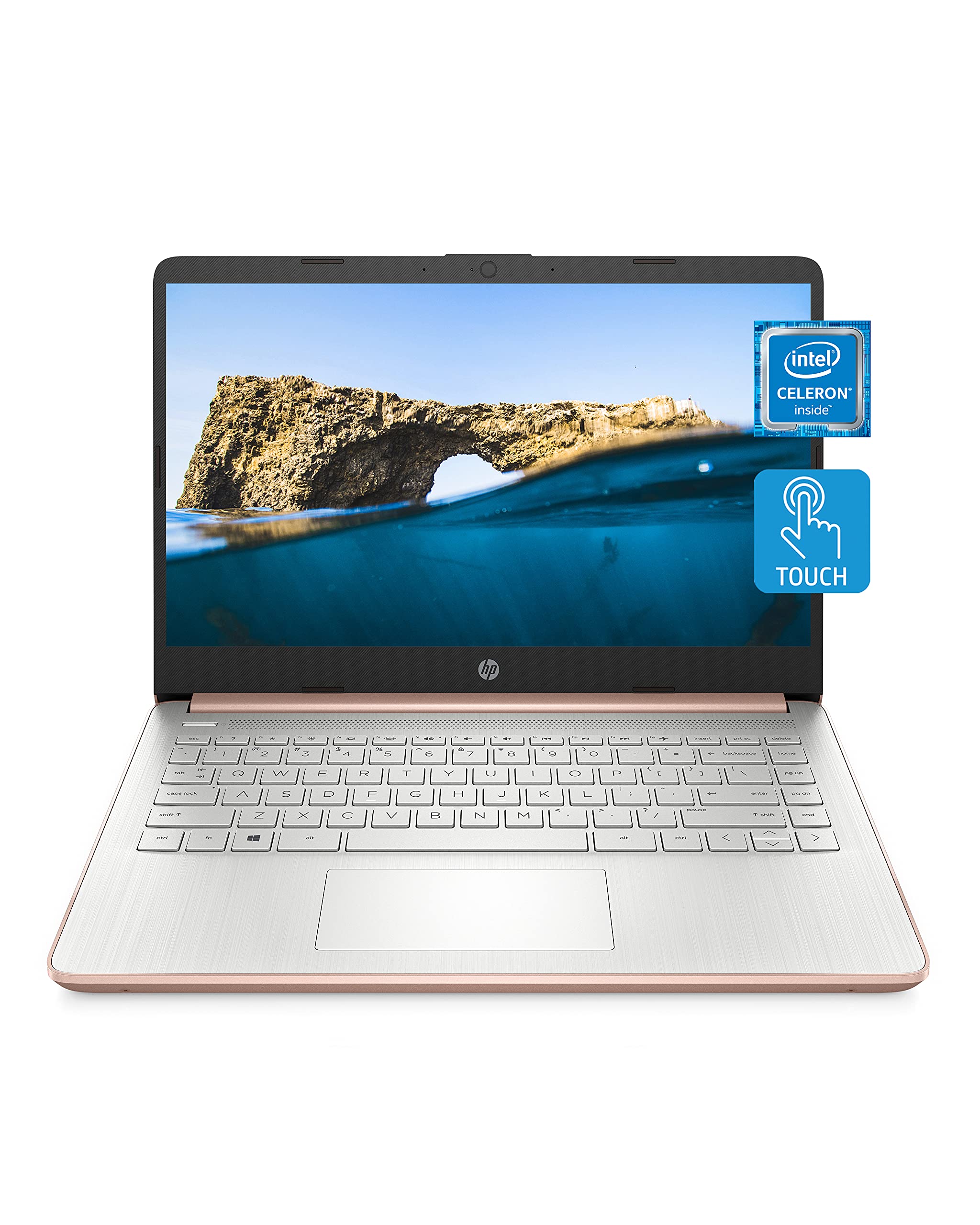 HP 14 Laptop, Intel Celeron N4020, 4 GB RAM, 64 GB Storage, 14-inch HD Touchscreen, Windows 11 Home, Thin & Portable, 4K Graphics, One Year of Microsoft 365 (14-dq0070nr, 2021, Pale Rose Gold)