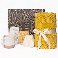 Happy Hygge Gifts Sending Sunshine and Hugs Care Package with Cozy Blanket, Ceramic Mug, Tea, and Gourmet Honey Lollipop | Care Package for Her and Him, Get Well Soon, Encouragement Gift for Mom, Dad, Spouse, Friend or Anyone
