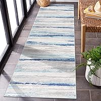 Uphome Abstract Bedroom Runner Rug 2x6 Modern Blue Striped Runner Rug Non-Slip Washable Print Kitchen Rug Contemporary Aesthetic Soft Throw Rugs for Hallway Bathroom Entryway