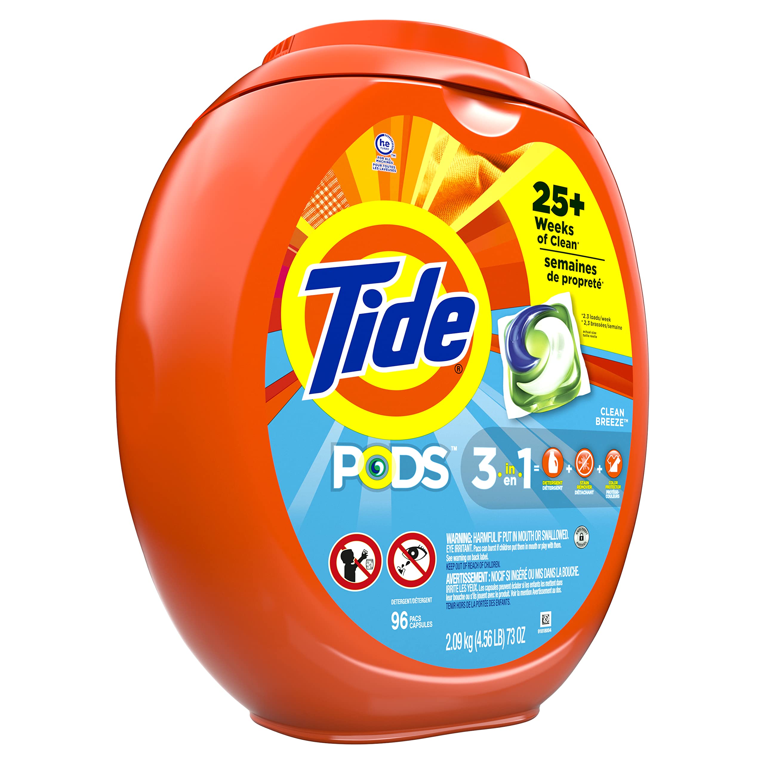 Tide PODS Laundry Detergent Soap PODS, High Efficiency (HE), Clean Breeze Scent, 96 Count (Packaging May Vary)
