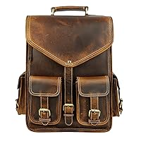 KomalC Leather Backpack Rucksack Travel Laptop Camping Bag for Men Women