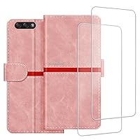 Phone Case Compatible with Asus Zenfone 4 ZE554KL + [2 Pack] Screen Protector Glass Film, Premium Leather Magnetic Protective Case Cover for Asus Zenfone 4 ZE554KL (5.5 inches) Pink