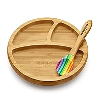 NutriChef Baby and Toddler plate - silicon suction, 3 compartment, Non-toxic All-natural Bamboo Baby Food plate (Rainbow)