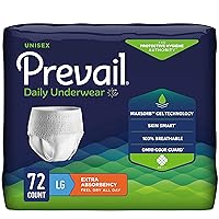 Prevail Daily Protective Underwear - Unisex Adult Incontinence Underwear - Disposable Adult Diaper for Men & Women - Maximum Absorbency - Large - 18 Count (Pack of 4)