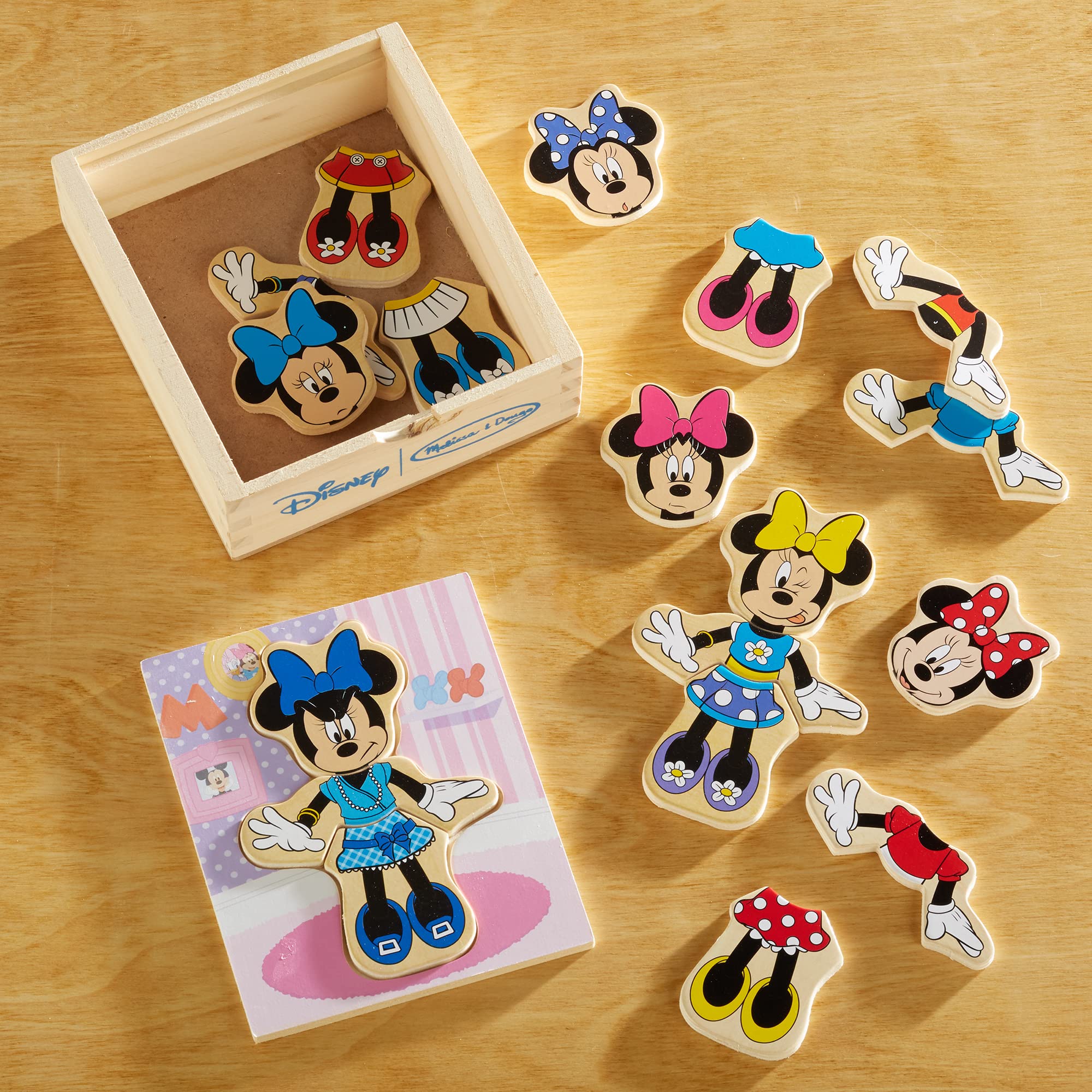 Melissa & Doug Disney Minnie Mouse Mix and Match Dress-Up Wooden Play Set (18 pcs) - Minnie Mouse Toys For Disney Fans, Minnie Mouse Fashion Puzzle Toy, Travel Toys For Kids Ages 3+