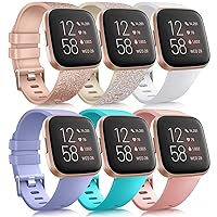6 Pack Sport Bands Compatible with Fitbit Versa 2 / Versa/Versa Lite/Versa SE, Classic Soft Silicone Replacement Wristbands for Smart Watch Women Men (6 Pack B, Small)