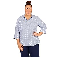 Alfred Dunner Women's Plus-Size Stars on Stripe Button Down Top
