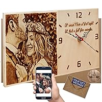 Personalized Wood Burned Photo Clock - Traditional Gifts for 5 Year Anniversary for Her - Memorable Gifts - Custom Wooden Photo Gifts - Romantic Gifts - Present with Your Own Photo for Mother Day