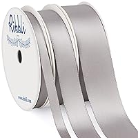 Ribbli 3 Rolls Silver Satin Ribbon Double Faced,Total 30 Yards,(1/4 Inch x 10-Yard,5/8 Inch x 10-Yard,1 Inch x 10-Yard),Satin Ribbon Use for Bows Bouquet,Gift Wrapping,Baby Shower,Wedding Decoration