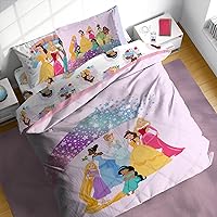 Disney Princess Full Comforter Set - 7 Piece Kids Bedding Includes Comforter, Sheets & Pillow Cover - Super Soft Rainbow Stars Microfiber Bed Set