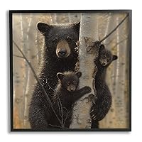 Stupell Industries Bear and Cubs Soft Birch Tree Forest, Design by Collin Bogle Black Framed Wall Art, 17 x 17, Brown