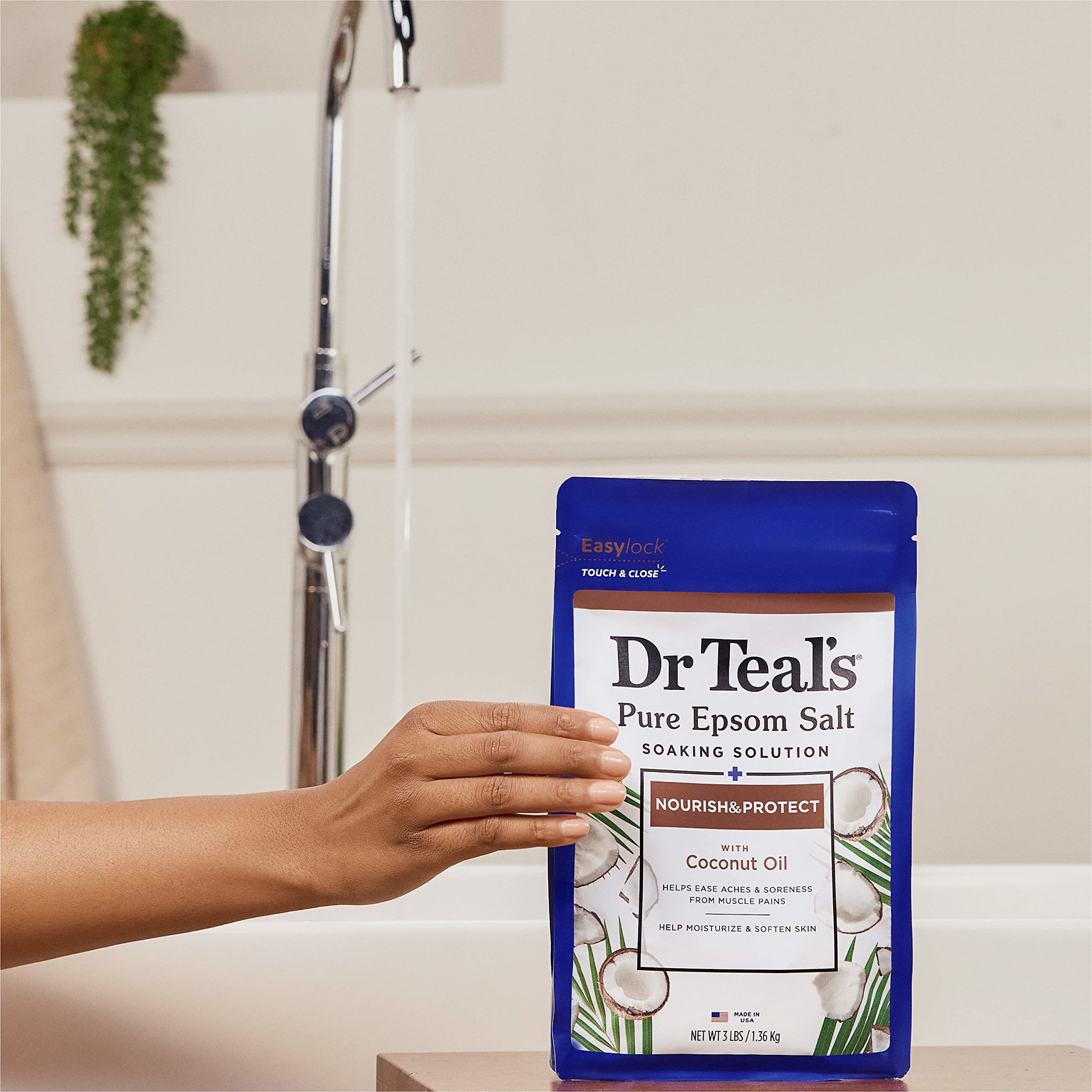 Dr Teal's Pure Epsom Salt Soak, Nourish & Protect with Coconut Oil, 3 lbs (Packaging May Vary)