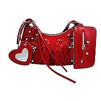 Motleader Shoulder Bag for Women, Leather Hobo Bag, Punk Style Y2k Crossbody Purse with Rivet