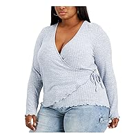 Women Plus Size Trendy Hacci Wrap Sweater (2X, Blue)