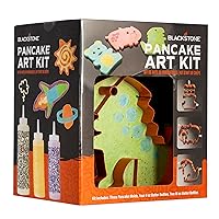 BLACKSTONE 5251 9 Piece Pancake Art Kit Four 8 Oz Squeeze Bottles, Two 16 Oz Squeeze Bottles, 3 Animal Shaped Pancake Molds (Dinosaur, Bear and Pig) - Cooking Accessory Shapers for Kids and Adults