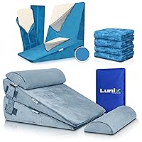 Lunix LX8 2Layer Orthopedic Wedge Pillow Set with Hot/Cold Pack - Gray + Premium Velvet Fabric Replacement Cover - Blue