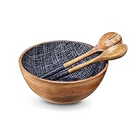 Wooden Salad Bowl or Mixing Bowls with Serving Tongs for Mothers Day Gifts, Large Serving Bowls for Fruits, Salad, Cereal or Pasta, Large Mixing Bowl Set, 12