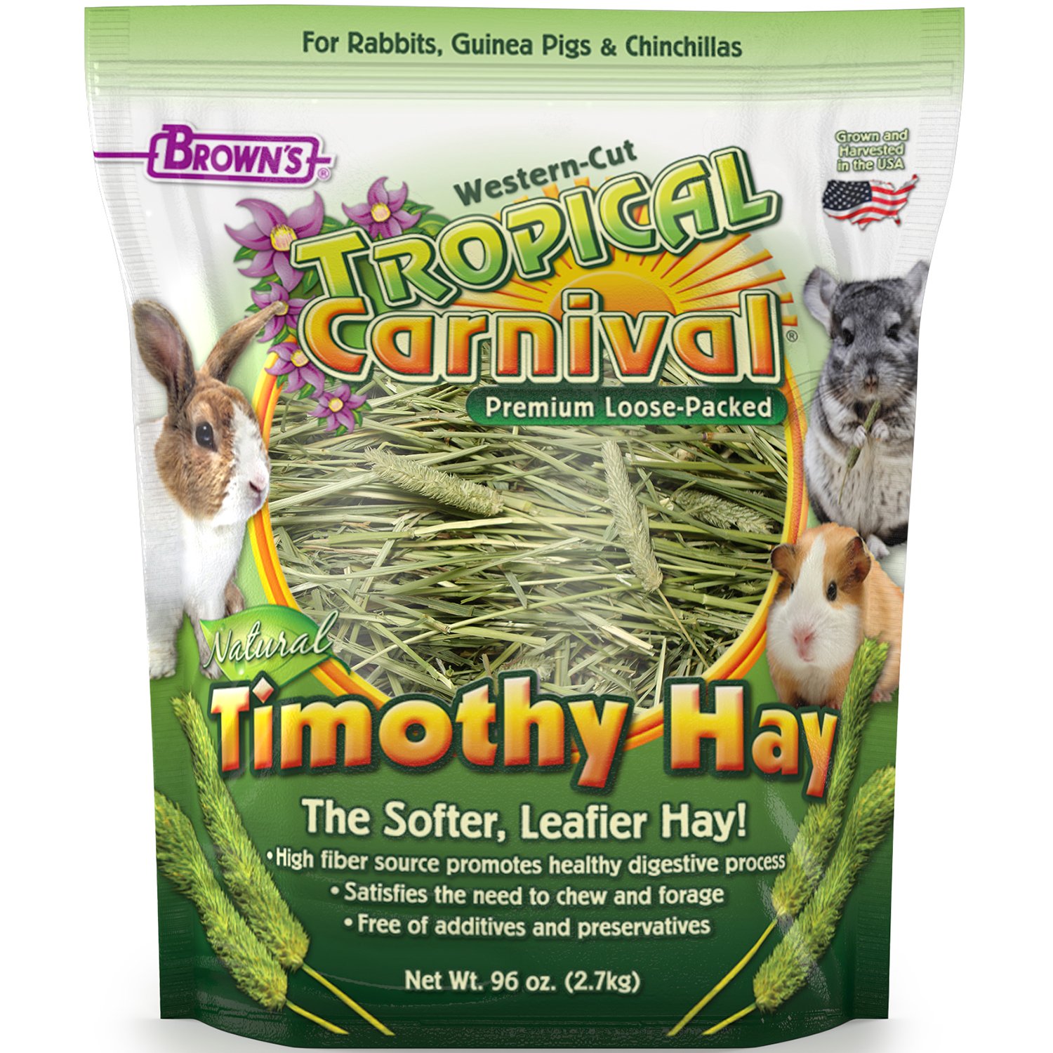 F.M. Brown's Tropical Carnival Natural Timothy Hay for Guinea Pigs, Rabbits, and Other Small Animals, with High Fiber for Healthy Digestion - 9...