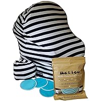 Premium Baby Car Seat Cover Set By Ike & Leo - Multipurpose Stretchy Baby Cart Canopy -Breastfeeding Cover - Lightweight & Breathable - Black & White Classic Stripes Design - Bonus Bamboo Nursing Pads