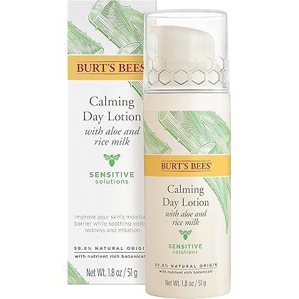 Burt's Bees Sensitive Solutions Calming Day Lotion with Aloe and Rice Milk, 98.8% Natural Origin, 1.8 Fluid Ounces