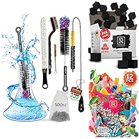 Hookah Cleaning Kit with 5 Brushes & 500 Stainless Steel Cleaning Beads - 84 pcs Hookah Charcoal Hookah Coals for Hookah Coconut 25mm Cubes - Candy Hookah Tips - 12 pcs Glow in The Dark Jolly Tips