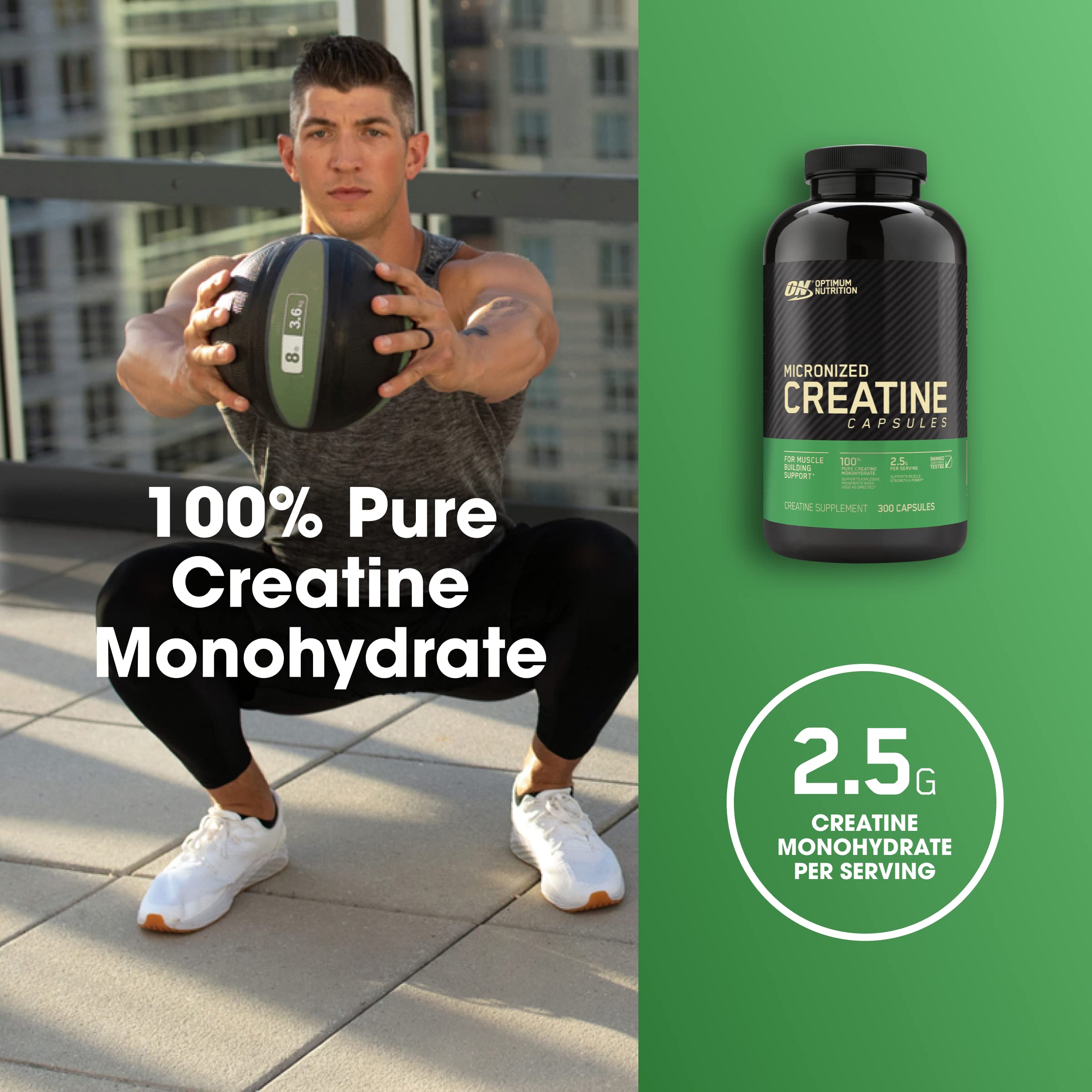Optimum Nutrition Micronized Creatine Monohydrate Capsules, Keto Friendly, 2500mg, 300 Capsules (Packaging May Vary) & Opti-Men, Vitamin C, Zinc and Vitamin D, E, B12