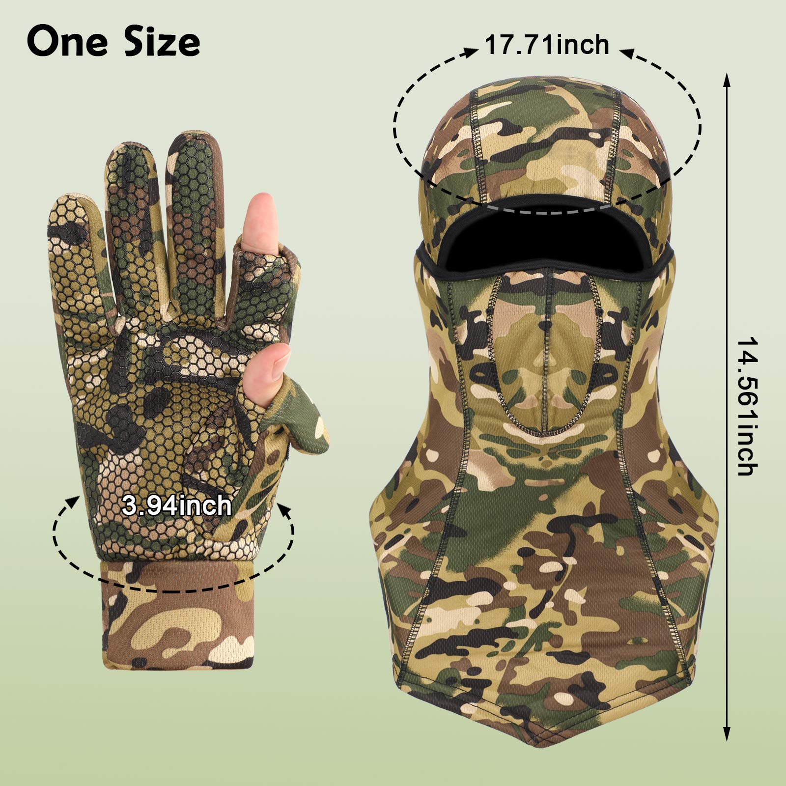 Camo Hunting Gloves for Men Full Face Cover Hunting Mitten Balaclava Anti Slip Full Finger Fingerless Mitten Wind Resistant