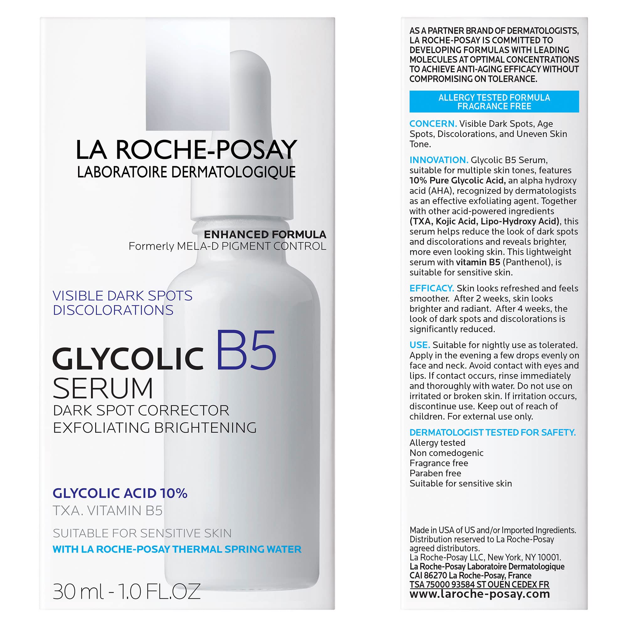 La Roche Posay Glycolic Acid Serum with Kojic Acid and Vitamin B5, Reduces Dark Spots and Discoloration, Skin Tone Corrector to Brighten & Even Skin Tone