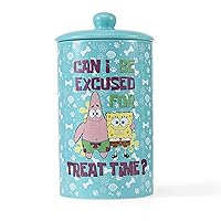 Can I Be Excused for Treat Time Dog Treat Jar | 10 x 5 Ceramic Dog Treat Jar with Lid, Dishwasher Safe Spongebob Blue Dog Food Storage Cylinder 10
