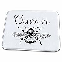 Queen Bee. Black Script and bee Clipart on a White... - Bathroom Bath Rug Mats (rug-327730-1)
