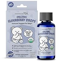 Organic Elderberry Drops - Baby Multivitamin with Echinacea, Liquid Vitamin C & Zinc for Immune Support - Ideal for Babies & Kids, USDA Organic - 30 Servings