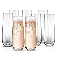 KooK Champagne Flutes, Champagne Glasses, Mimosa Glasses, Stemless Champagne Flutes, Set of 8, 9.4oz, Rose, Prosecco, for Weddings and Parties, Dishwasher Safe