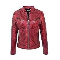 DR200 Ladies Classic Casual Biker Leather Jacket Barn Red