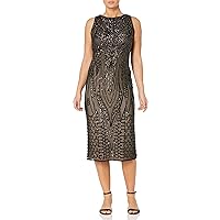 R&M Richards Women's One Piece Petite Size Embroidered Sequins Mesh Dress